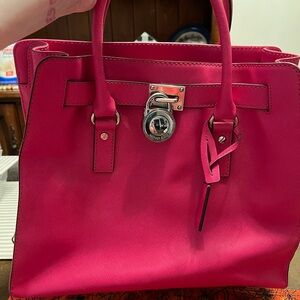 Michael Kors Large Pink Leather Women's Handbag with Silver Hardware